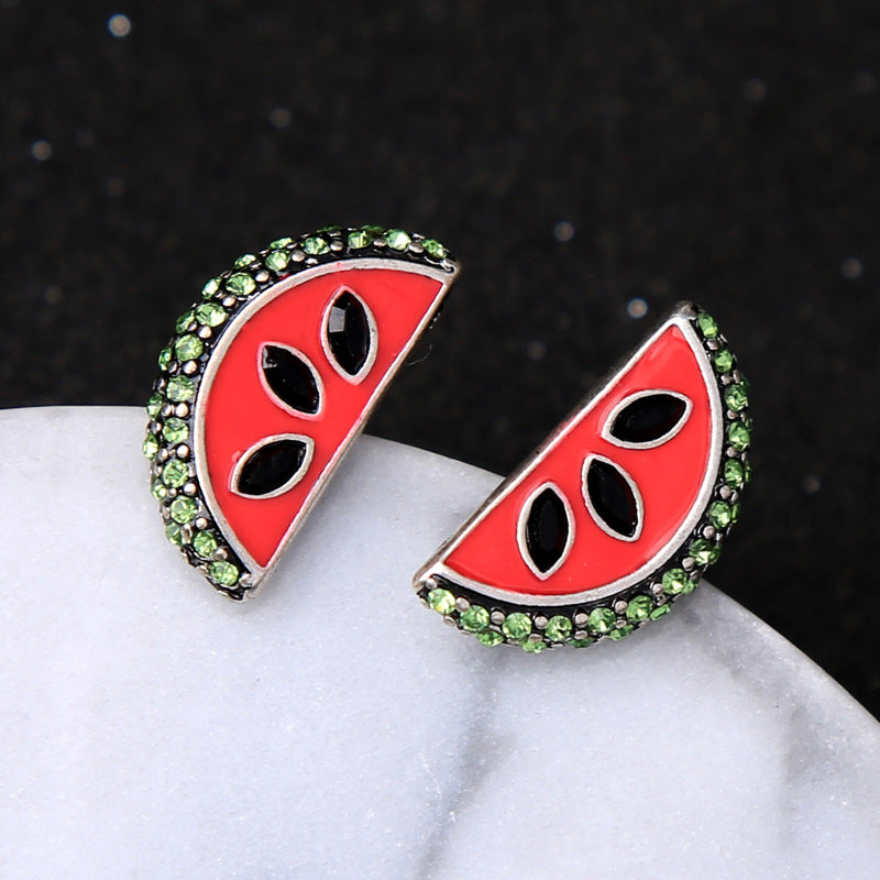 Fashion Rhinestone Enamel Watermelon Piercing Earring