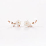 Sweet Flower Leaf White Zircon Crystal Ear Stud Earrings Women Jewelry