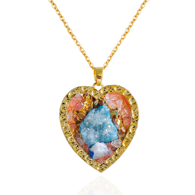 harNatural Stone Multicolor Crystal Heart Geometric Necklace