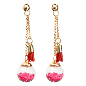 Tassel Wishing Glass Ball Crystal Leather Long Earrings Gift