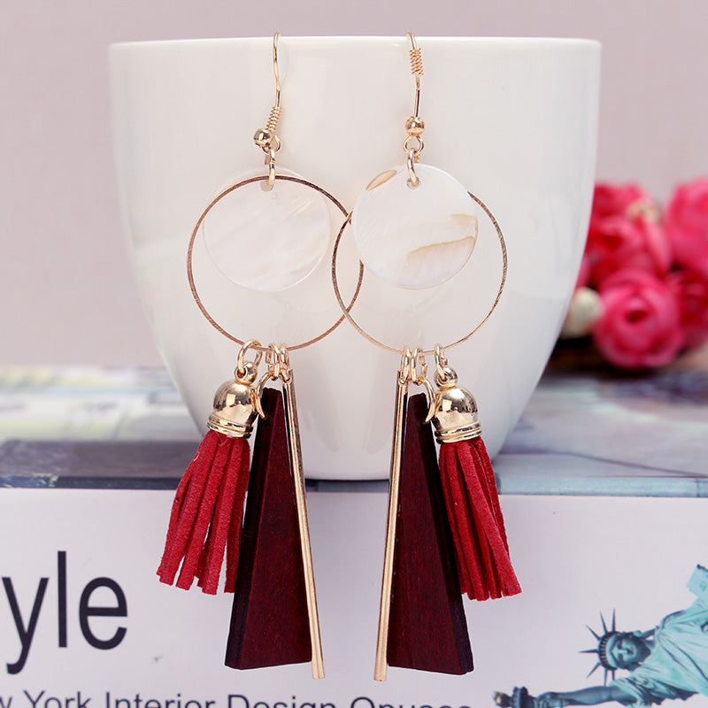 Trendy Tassels Wood Shell Ear Drop Elegant Earrings