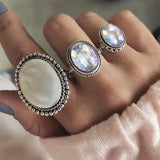 3Pcs/set Statement Silver Color Ring Set Big Gem Stone