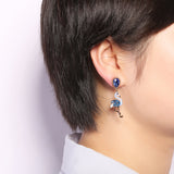 Fashion Asymmetry Blue Pink Flamingo Dangle Earrings Crystal