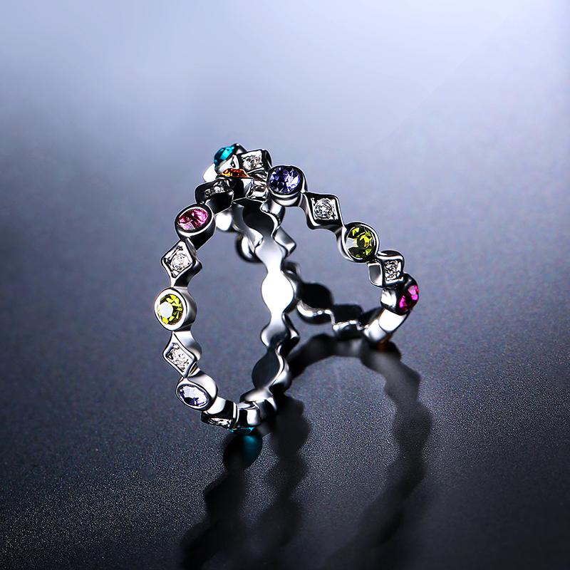 2 Pcs of Trendy Rings Platinum Plated Colourful Rhinestones Women Ring