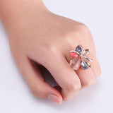 Stylish Pink Flower Opal Crystal Zircon Finger Ring Fine Jewelry for Women Clothing Accessories