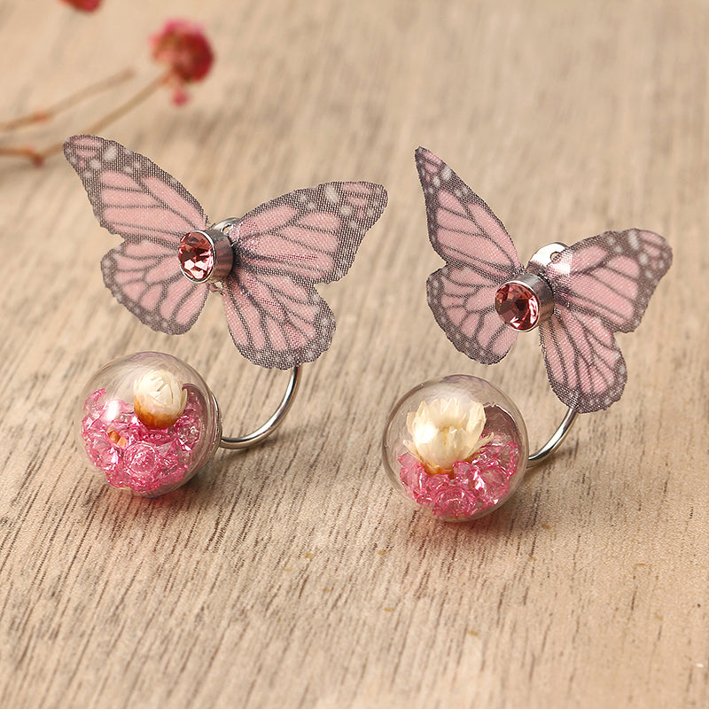 Trendy Crystal Glass Ball Flower Butterfly Fabric Earrings for Women