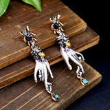 Retro Magic Hands Spider Drop Crystal Silver Dangle Earring