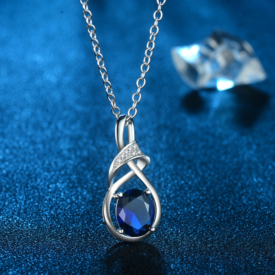 Trendy Sterling Silver Blue Rhinestone Pendant Necklaces