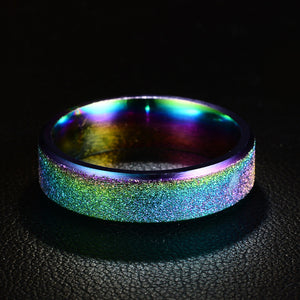 Stainless Steel Frosted Rainbow Color Black Couple Ring