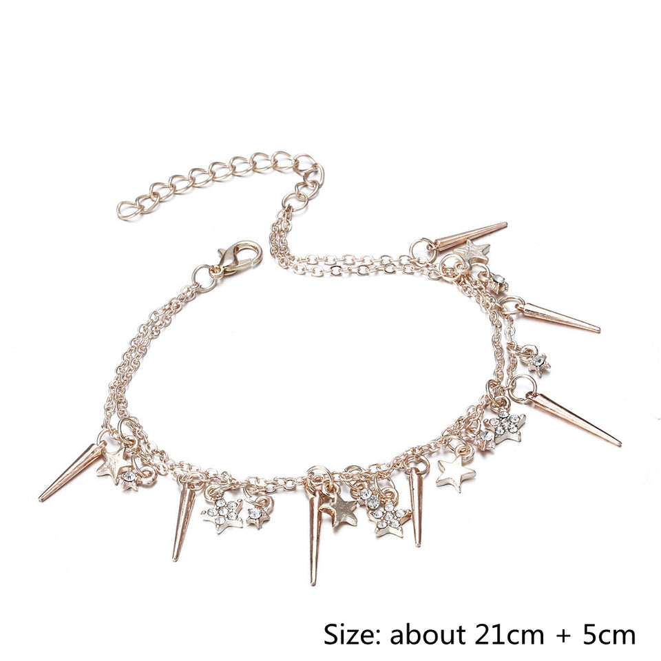 Fashion Sweet Gold Anklet Stars Tassels Two-layer Chain