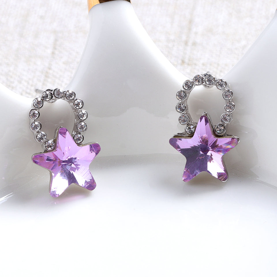 Fashion Silver Earrings Blue Purple Colorful Stars Ear Stud