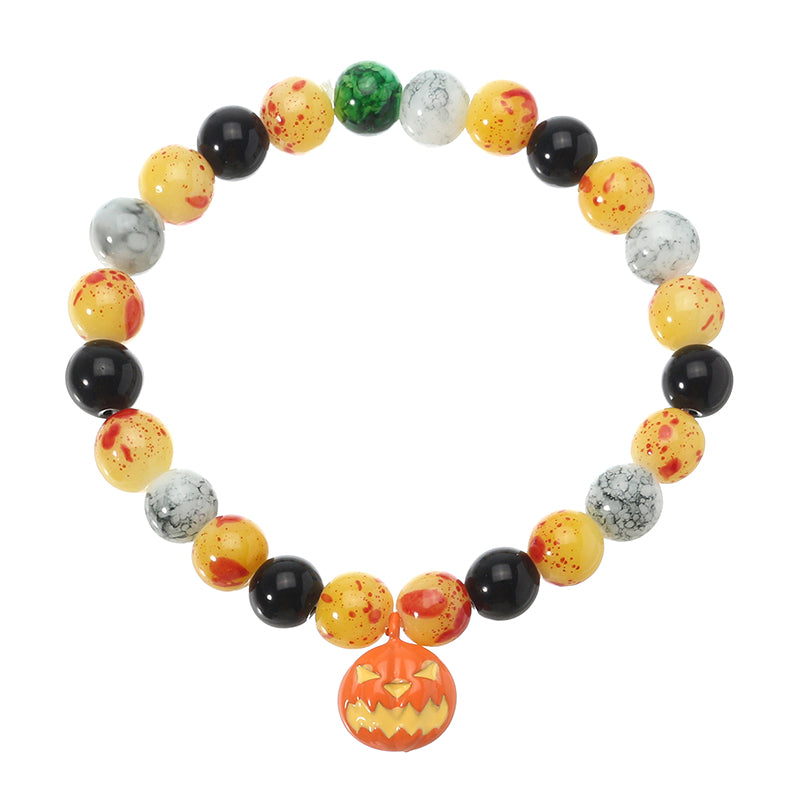 Halloween Pumpkin Skull Head Bracelet Elastic Beaded Chain Party Funny Bracelet