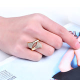 Elegant Sterling 24K Gold Plated Shiny Zircon Fan Shape Interlaced Ring Fashion Women Jewelry