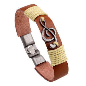 Unisex Vintage Musical Note Leather Bracelets 