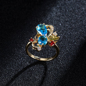 Stylish Gold-Plateda€?copper Zircon Ribbon Shape Multicolor Crystal Finger Ring for Women