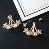 Sweet Flowers Rhinestones Pearls Ear Stud Earring Ear Jacket