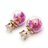 Trendy Colorful Crystal Glass Ball Flower Round Earrings