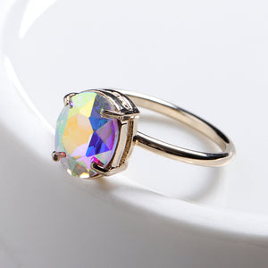 Simple Adjustable Crystal Open Ring Colorful Gemstone Gold