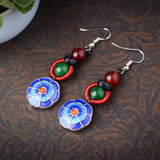 Ethnic Retro Flower Pendant Ear Drop Tassel Agate Vintage Earrings for Women