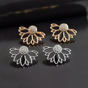 Trendy Rhinestone Earrings Hollow Lotus Double Side Ear Stud