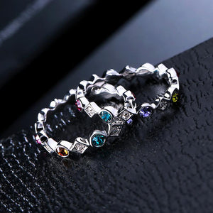 2 Pcs of Trendy Rings Platinum Plated Colourful Rhinestones Women Ring