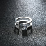 Luxury Double Layer Adjustable Open End Ring Platinum Plated Shiny Zircon Ring for Women