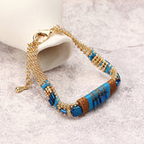 Bohemian Bracelet Gold Plated Blue Glass Bead Thread Charm Adjustable Bangle Boho Jewelry for Women 