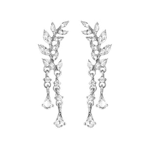 Sweet Leaf Rhinestone Tassel Crytral Earrings for Women