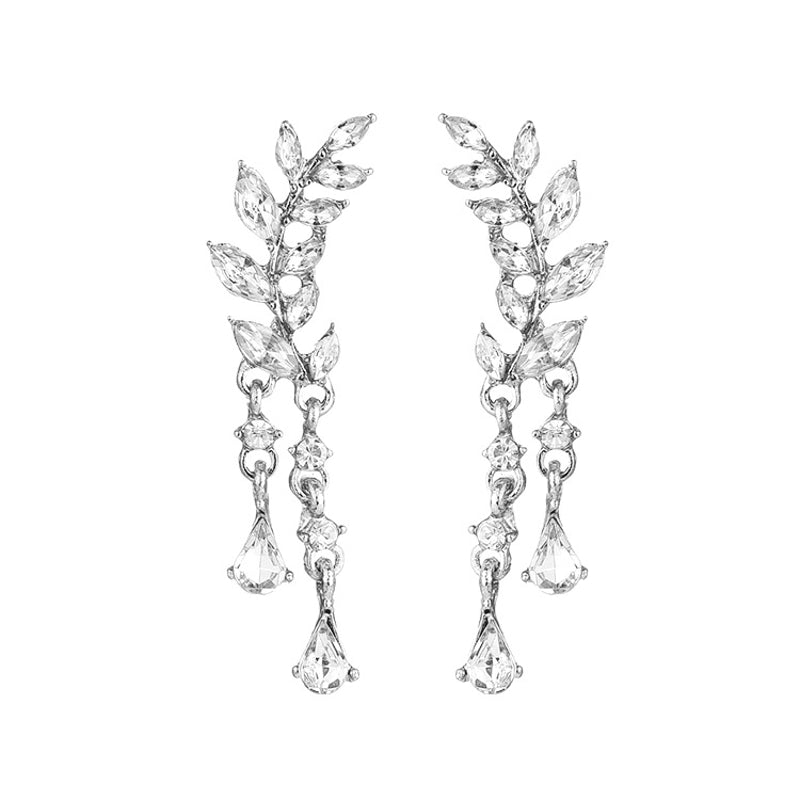 Sweet Leaf Rhinestone Tassel Crytral Earrings for Women