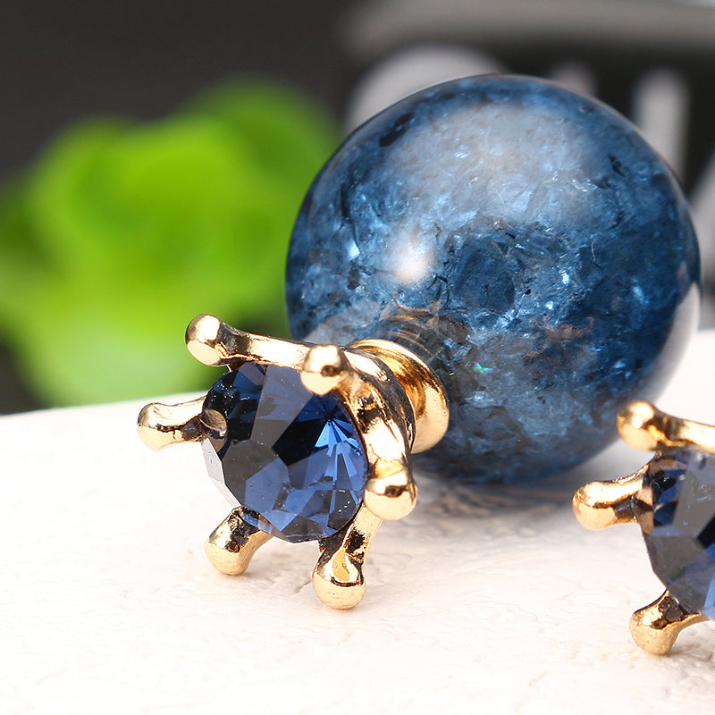 Trendy Crystal Blue Ball Crown Ear Stud Exquisite Best Gift Earrings Jewelry for Women