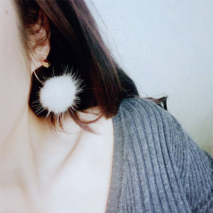 Fuzzy Ball Ear Drop Artificial Pearl Cute Earrings 