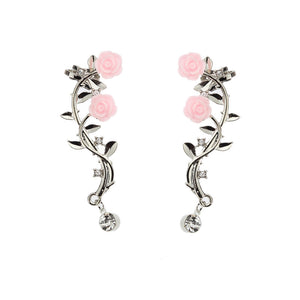 Elegant Pink Flower Womens Cuff Earring Silver Gold Color