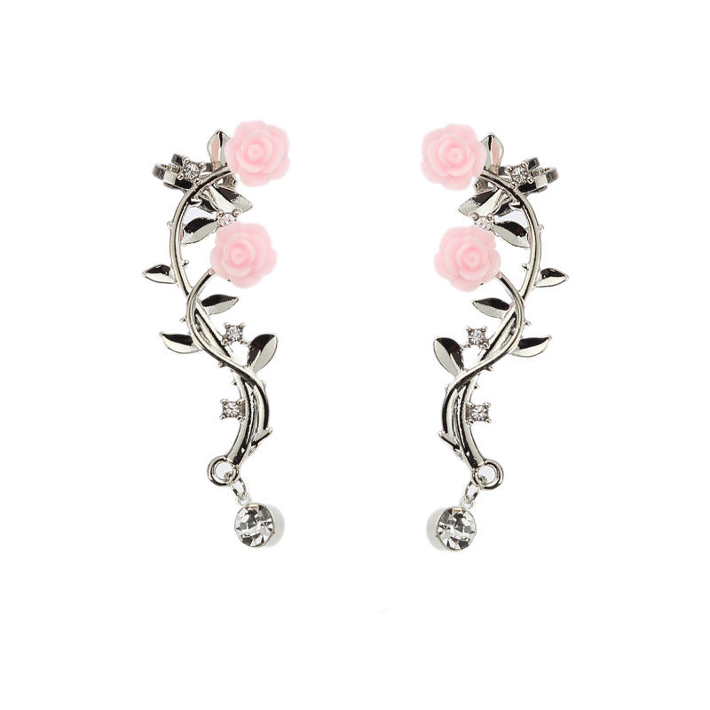 Elegant Pink Flower Womens Cuff Earring Silver Gold Color