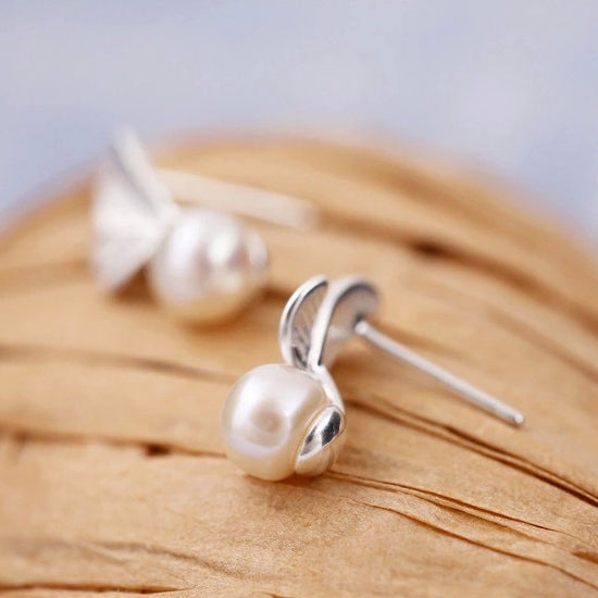 Sweet 925 Sterling Silver Leaves Pearl Earrings Women Jewelry