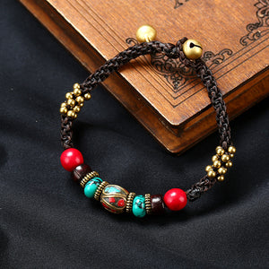 Bohemian Turquoise Copper Beads Wax Rope Adjustable Bracelet