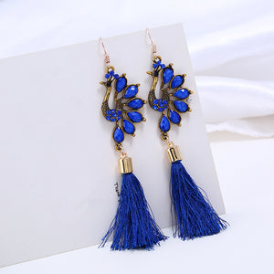 Ethnic Colorful Peacock Crystal Tassel Earrings for Women