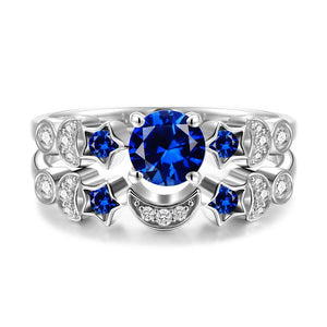 Trendy Sapphire Star Moon Ring Set Jewelry Gift for Women