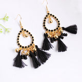 Bohemian Alloy Beads Drop Tassel Women Earrings