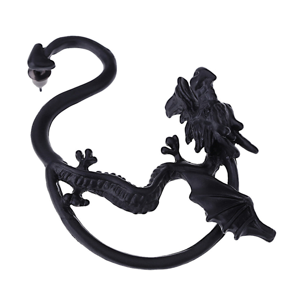 Unisex Statement Punk Dragon Ear Cuff Black Gold Ear Clip