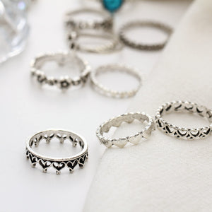 Vintage Crystal Knuckle Ring Set Geometric Silver Rings