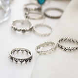 Vintage Crystal Knuckle Ring Set Geometric Silver Rings