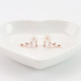 Sweet Flower Leaf White Zircon Crystal Ear Stud Earrings Women Jewelry