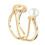 Trendy Open End Ring 18K Gold Plated Zirconia Round Pearl