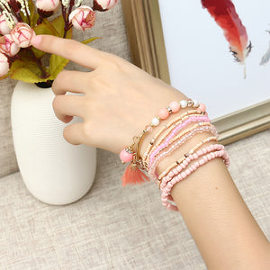 Bohemian Tassel Pendant Multilayer Colorful Bead Bracelet Jewelry for Women