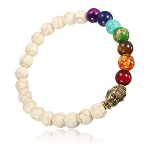 Unisex White Stone Agate Colorful Beads Prayer Elastic Bracelet