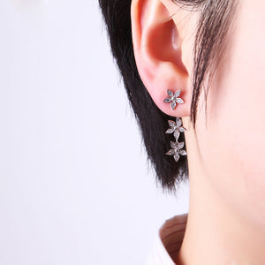 925 Sterling Silver Flower Earrings Dazzling Zirconia