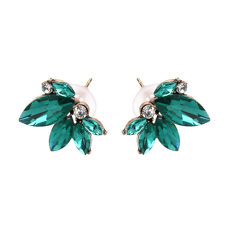 Elegant Crystal Wings Ear Stud Flower Rhinestones Earrings Gift for Her