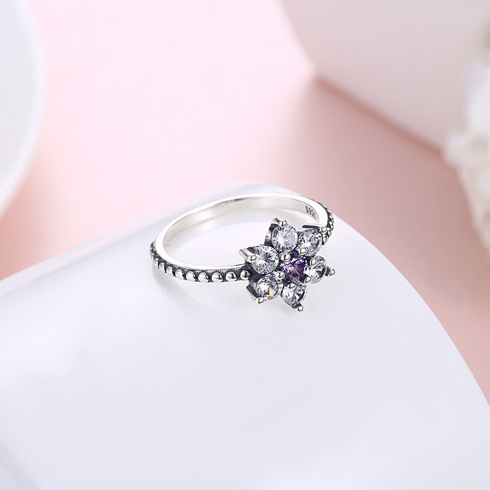 Luxury 925 Sterling Silver Rings Flower Zirconia Engagement