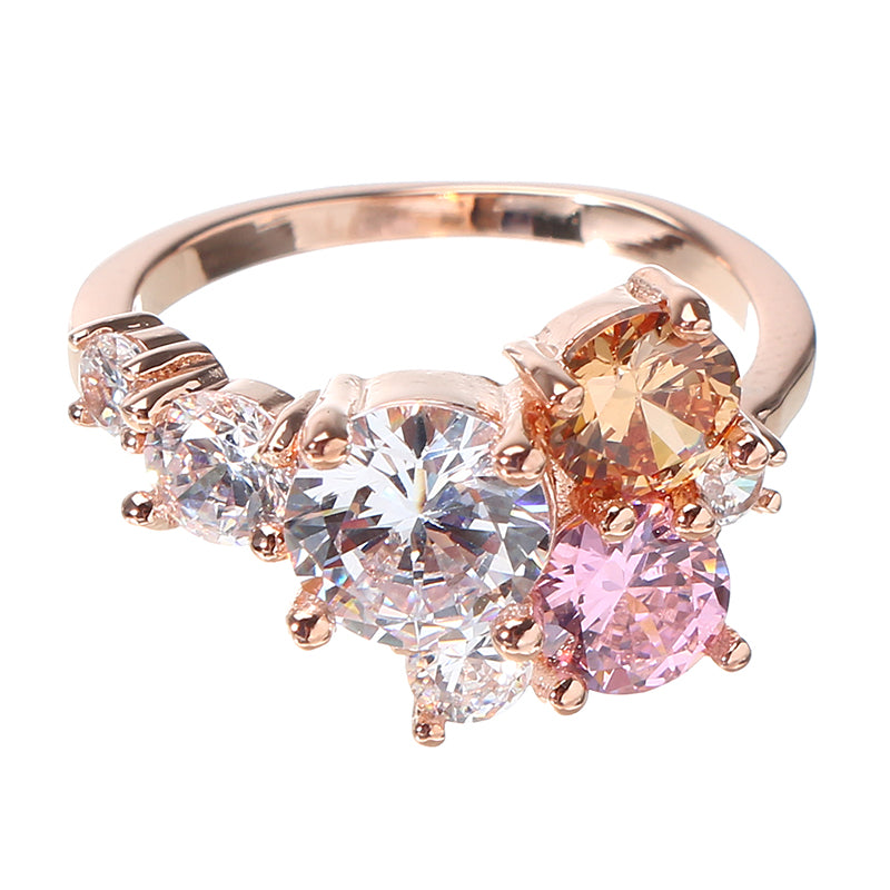 Sweet Gold Plated Multicolor Zircon Ring Party Women Ring