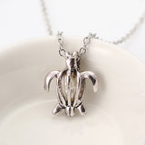 Retro Pearl Necklace Fashion Silver Color Hollow Openable Turtle Can Open Pendant Women Jewelry